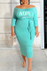 Cyanine Casual Print Patchwork Off the Shoulder One Step Skirt Plus Size Dresses