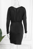 Pink Sexy Casual Solid Patchwork Fold Off the Shoulder Long Sleeve Dresses