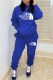 Blue Casual Print Letter Hooded Collar Long Sleeve Two Pieces