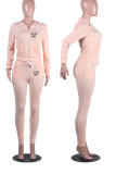 Pink Casual Print Patchwork Zipper Half A Turtleneck Long Sleeve Two Pieces