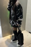 Black Casual Print Basic O Neck Long Sleeve Dresses