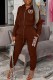 Coffee Casual Letter Print Patchwork Hooded Collar Long Sleeve Two Pieces