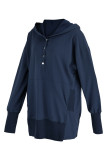 Deep Blue Fashion Casual Solid Patchwork Hooded Collar Tops