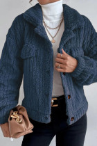 Deep Blue Casual Solid Patchwork Buckle Turndown Collar Outerwear