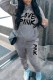 Grey Casual Print Letter Hooded Collar Long Sleeve Two Pieces