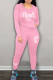 Pink Casual Print Patchwork Hooded Collar Long Sleeve Two Pieces