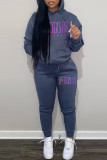 Coffee Casual Letter Print Basic Hooded Collar Long Sleeve Two Pieces