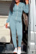 Gray Blue Sportswear Print Letter Hooded Collar Long Sleeve Two Pieces