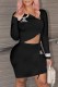 Black Sexy Print Draw String Letter Asymmetrical Collar Long Sleeve Two Pieces