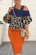 Tangerine Casual Elegant Print Leopard Patchwork Oblique Collar One Step Skirt Dresses