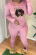 Pink Casual Print Basic Hooded Collar Long Sleeve Two Pieces