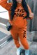 Orange Casual Print Letter Hooded Collar Long Sleeve Two Pieces
