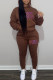 Coffee Casual Letter Print Basic Hooded Collar Long Sleeve Two Pieces