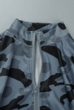 Red Casual Sportswear Camouflage Print Patchwork Zipper Collar Long Sleeve Two Pieces