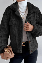 Black Casual Solid Patchwork Buckle Turndown Collar Outerwear