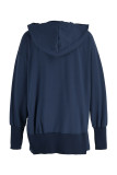 Deep Blue Fashion Casual Solid Patchwork Hooded Collar Tops
