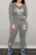 Grey Casual Print Patchwork Hooded Collar Long Sleeve Two Pieces