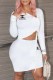 White Sexy Print Draw String Letter Asymmetrical Collar Long Sleeve Two Pieces