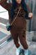 Brown Casual Print Letter Hooded Collar Long Sleeve Two Pieces