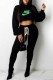 Black Casual Print Letter Hooded Collar Long Sleeve Two Pieces