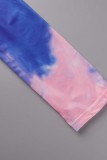 Light Purple Casual Print Tie-dye O Neck Long Sleeve Two Pieces
