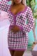 Purple Street Print Letter Square Collar Long Sleeve Two Pieces