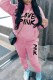 Pink Casual Print Letter Hooded Collar Long Sleeve Two Pieces