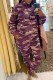 Purple Casual Camouflage Print Letter Hooded Collar Long Sleeve Two Pieces