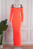 Orange Sexy Casual Solid Patchwork Square Collar Long Sleeve Dresses