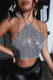 Silver Sexy Patchwork Backless Halter Tops