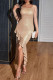 Champagne Elegant Solid Patchwork Flounce Beading Square Collar Irregular Dress Dresses