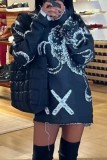 Black Casual Print Basic O Neck Long Sleeve Dresses