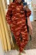Tangerine Red Casual Camouflage Print Letter Hooded Collar Long Sleeve Two Pieces