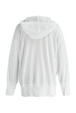 White Fashion Casual Solid Patchwork Hooded Collar Tops