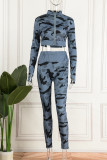 Red Casual Sportswear Camouflage Print Patchwork Zipper Collar Long Sleeve Two Pieces