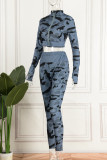 Red Casual Sportswear Camouflage Print Patchwork Zipper Collar Long Sleeve Two Pieces