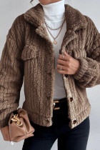 Brown Casual Solid Patchwork Buckle Turndown Collar Outerwear