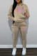 Khaki Casual Letter Print Basic Hooded Collar Long Sleeve Two Pieces