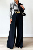 Black Casual Solid Patchwork Straight High Waist Straight Solid Color Bottoms