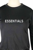 Dark Gray Casual Print Fold Letter O Neck Long Sleeve Two Pieces