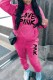 Rose Red Casual Print Letter Hooded Collar Long Sleeve Two Pieces