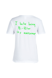 White Casual Street Print Letter O Neck T-Shirts