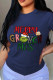 Navy Blue Party Cute Print Letter O Neck T-Shirts