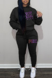 Coffee Casual Letter Print Basic Hooded Collar Long Sleeve Two Pieces