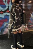 Black Casual Print Basic O Neck Long Sleeve Dresses