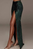 Ink Green Sexy Solid Patchwork Slit Fold High Waist Straight Solid Color Bottoms