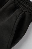 Coffee Casual Solid Patchwork O Neck Long Sleeve Two Pieces