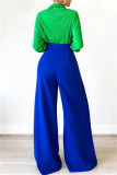 Blue Casual Solid Patchwork Straight High Waist Straight Solid Color Bottoms