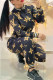 Black Casual Print Letter Zipper Collar Long Sleeve Two Pieces