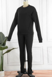 Coffee Casual Solid Patchwork O Neck Long Sleeve Two Pieces